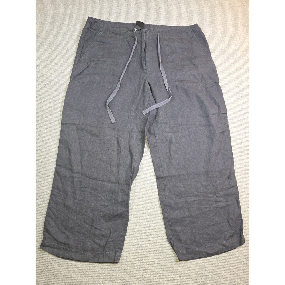 Eileen Fisher 100% Irish Linen Pull On Tie Waist Crop Capri Pant Size M